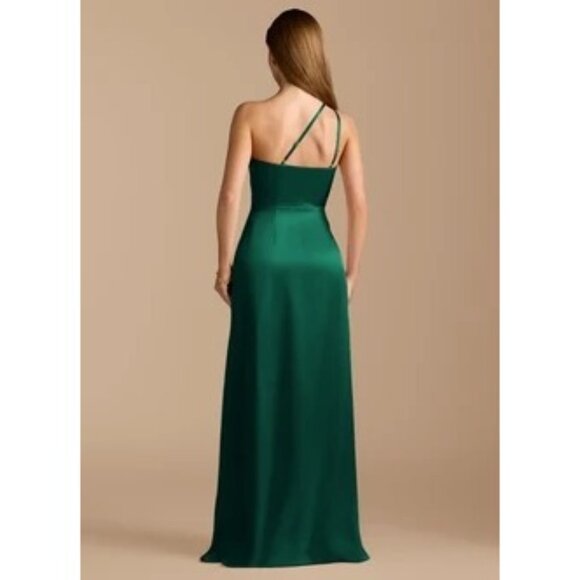 AZAZIE Green Satin One-Shoulder Midi Dress With Adjustable Straps - Picture 4 of 16